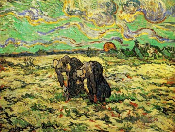  peasant art - Two Peasant Women Digging in Field with Snow Vincent van Gogh